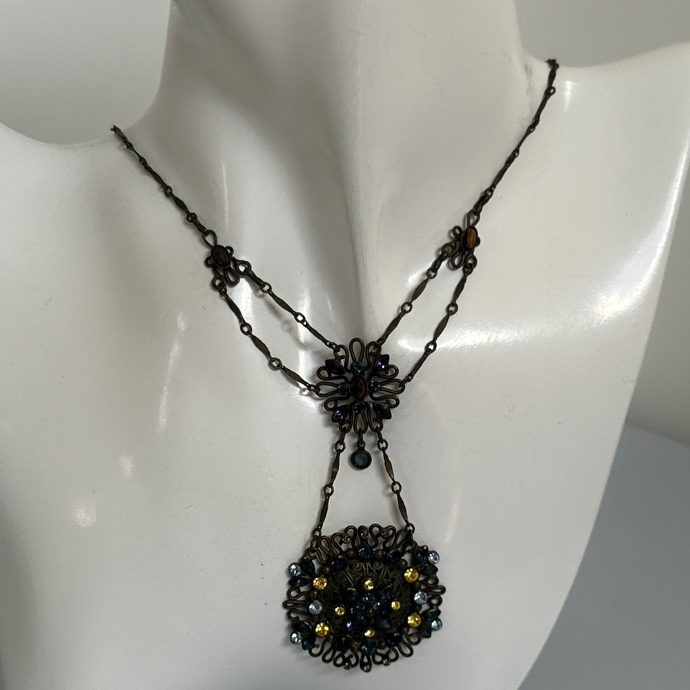 Sorrelli Black Filigree Necklace with Yellow and Blue Accents